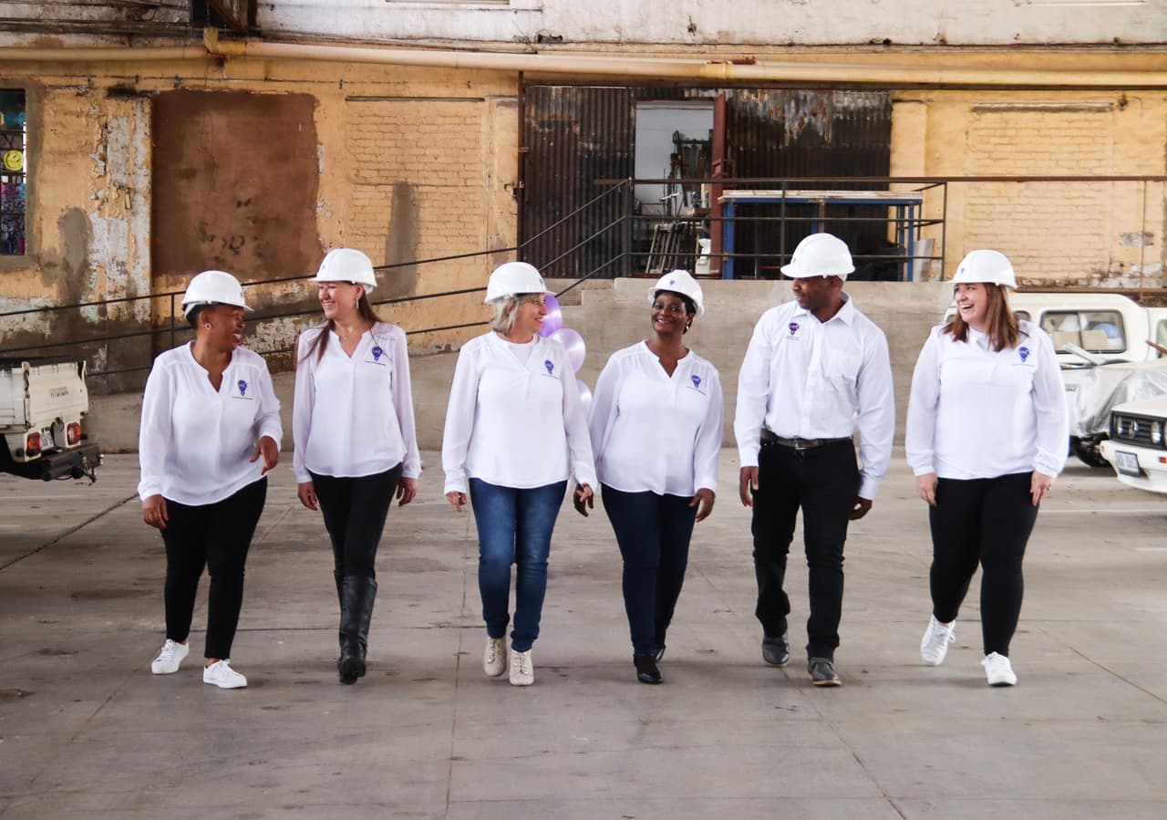 Team walking in hard hats